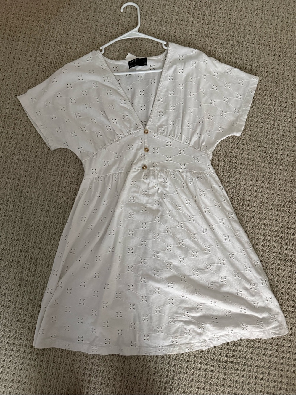 ASOS White Eyelet V-Neck Mini Dress